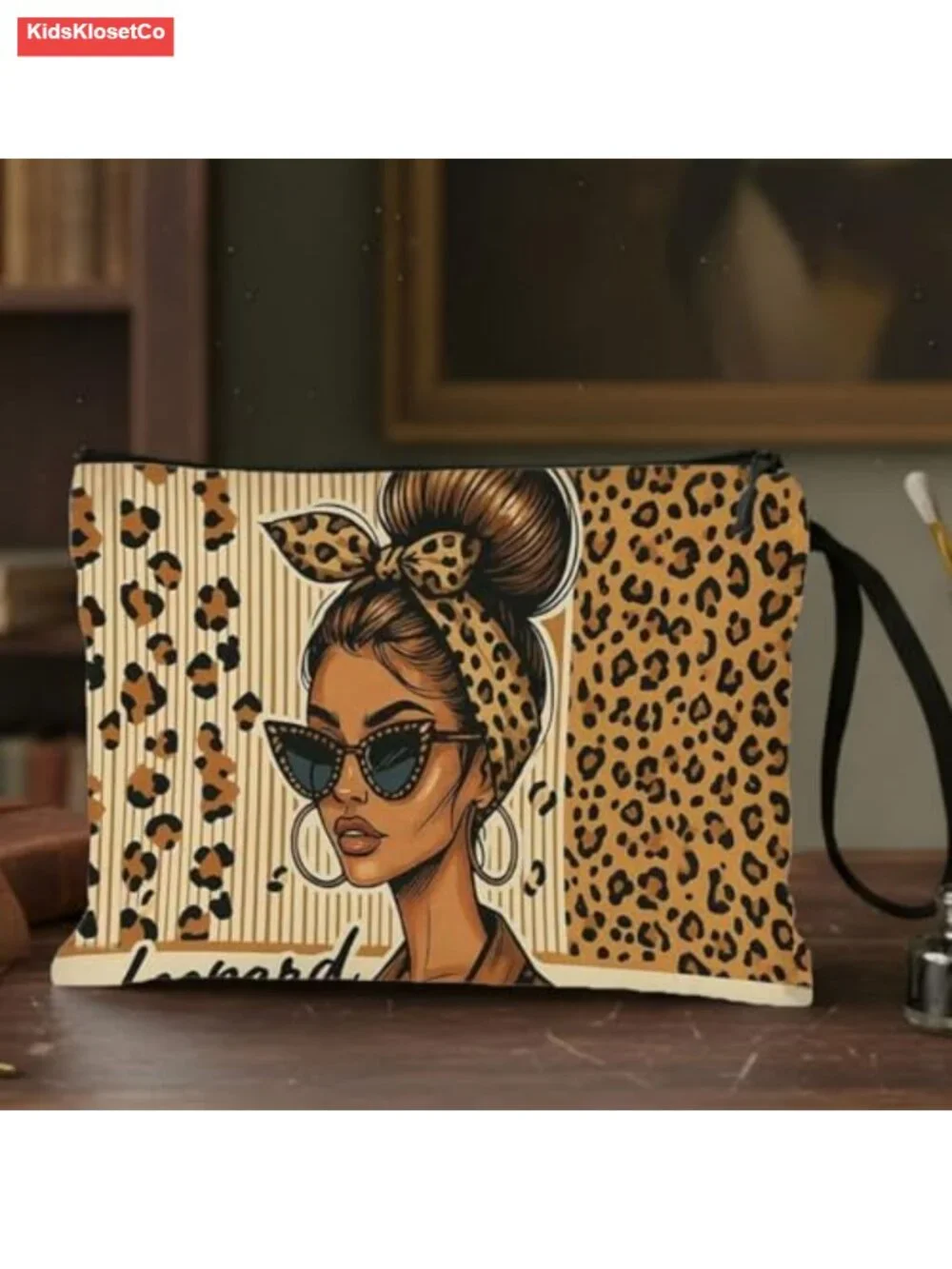 Leopard Print Canvas Cosmetic Bag Travel Toiletry Pouch